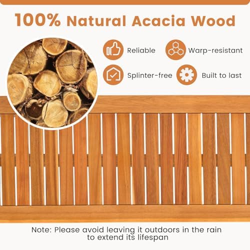 Tangkula 3 Piece Acacia Wood Patio Dining Table Set, 63" Large Patio Table & 2 Backless Benches w/Umbrella Hole, Farmhouse Indoor Outdoor Diner Furniture for Garden Poolside Deck Kitchen - Image 5