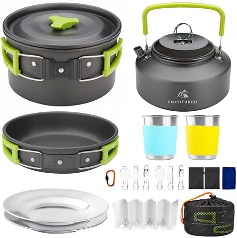 Fortitude21 Camping Cookware Set - 19-Piece Lightweight Backpacking Cookware with Pots, Pans, Utensils - Compact Outdoor Cooking Kit for Camping, Hiking, Backpacking & Survival by Fortitude21
