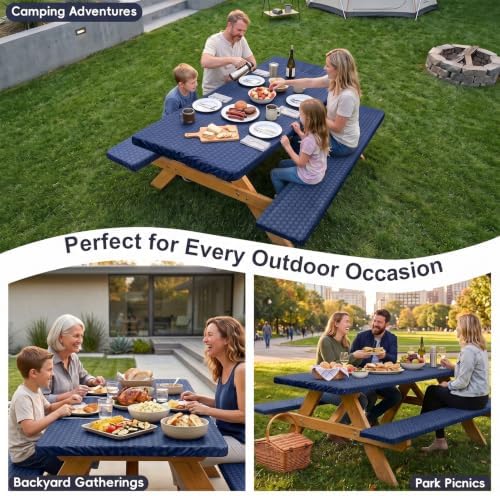 Picnic Table Cover with Bench Covers Camping Tablecloth Set with Pocket - Image 6