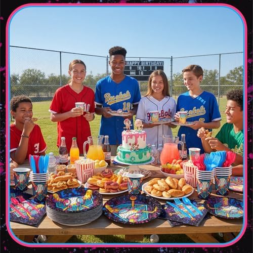 FoldTier 350 Pcs Black Ice Cream Drip Baseball Birthday Party Decorations Set Ice Cream Paper Plates Napkins Fork Set Disposable Fairy Tableware Decorations Supplies for Baby Shower Dinner Serves 50 - Image 5