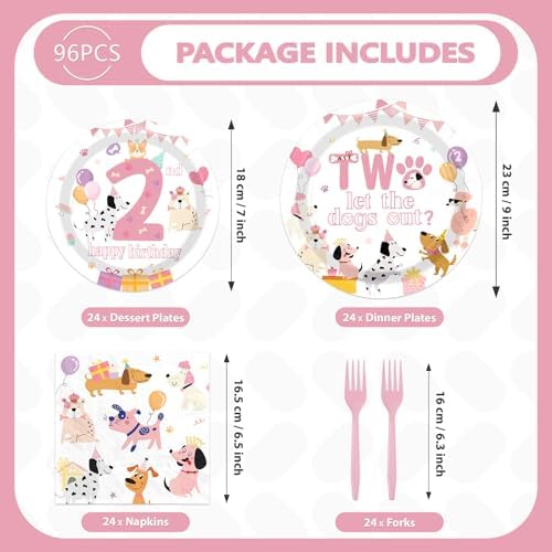 96Pcs Two Let the Dogs Out Party Decorations for Girls Puppy Serves 24 - Image 5