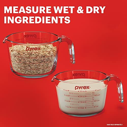 Pyrex 4-Cup Glass Measuring Cup For Baking and Cooking, Dishwasher, Freezer, Microwave, and Preheated Oven Safe, Essential Kitchen Tools (Pack of 2) - Image 2