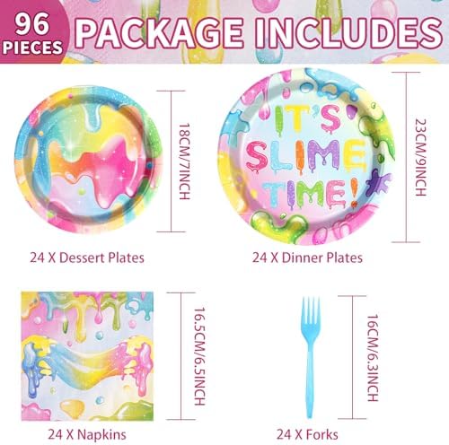 Grencian 96 Pcs Slime Birthday Party Decorations for Boys Girls, Serves 24 - Image 2
