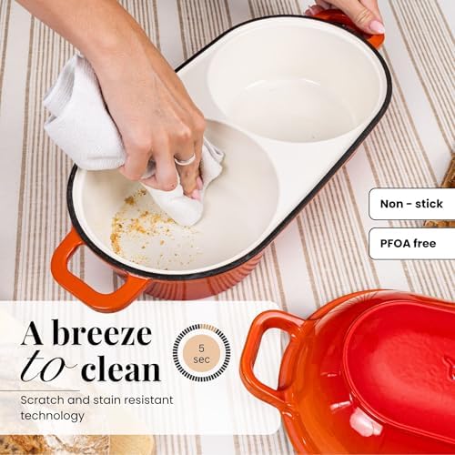 Dutch Oven For Sourdough Bread Baking – Enamelled Cast Iron Bread Loaf Pot – 500°F Oven Safe Non Stick Bread Pot – Double Round Loaf Space, 16.5cm Diameter, Orange, – by Nuovva - Image 4