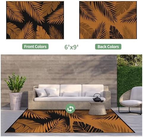 GENIMO Outdoor Rug, Waterproof Plastic for Fall Decor, 6'x9' Orange Black - Image 2