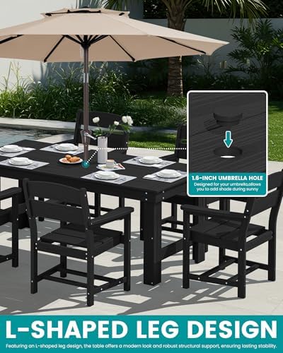 SERWALL HDPE Outdoor Dining Table and Chairs Set for 6 - Image 5