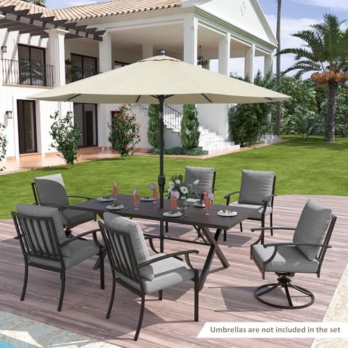 ALAULM 7-Piece Patio Dining Table and Chairs for 6 Outdoor Dining Set with 2 Swivel Chairs Patio Dining Sets with Rectangular Metal Table with Umbrella Hole for Patio, Backyard, Garden-Grey - Image 2
