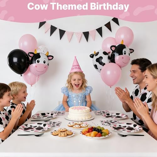 100 Pcs Disposable Pink Cow Print Tableware Set for 25 Guests - Image 6