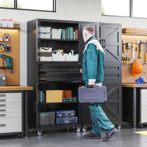 Letaya Metal Garage Storage Cabinets with Wheels,Black Rolling Tool Cabinet - Image 6