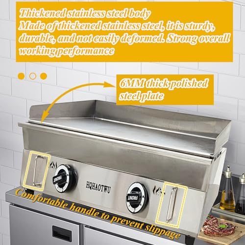 LPG Gas Griddle - Camp Countertop Flat Cooking Griddle with Temperature Control - 2800Pa Top Grill Hot Plate Stove - 2 Burner Outdoor Kitchen - Stainless Steel Grill BBQ Plate - Image 5