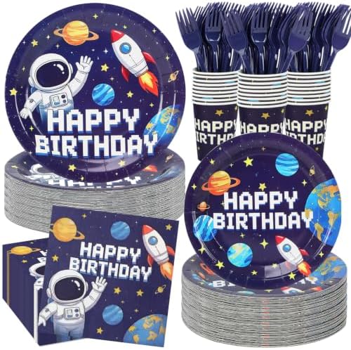 Space Themed Party Plates Set 120Pcs Astronaut Birthday Party Supplies by CENLBJ