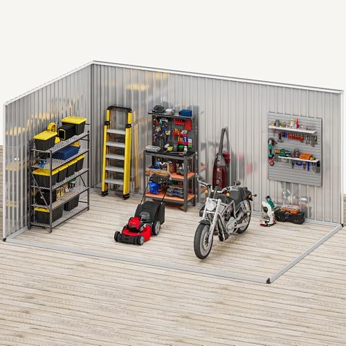 DWVO 12x8 FT Outdoor Storage Shed, Metal w/Lock & Window - Gray/White - Image 6