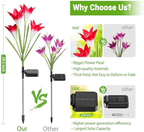 KOOPER Outdoor Solar Lights, 4 Pack Solar Garden Light with Bigger Lily Flowers, Waterproof 7 Color Changing Solar Lights Outdoor - Bigger Panel for Patio Yard Garden Decoration, Gift for Mom - Image 4