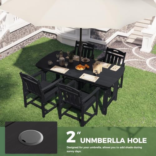 HDPE Outdoor Patio Dining Set with Table & 4 Chairs, All-Weather 5-Piece Outdoor Table and Chairs, 2" Umbrella Hole, Patio Furniture for Garden, Backyard, Deck | Matte Black - Image 5