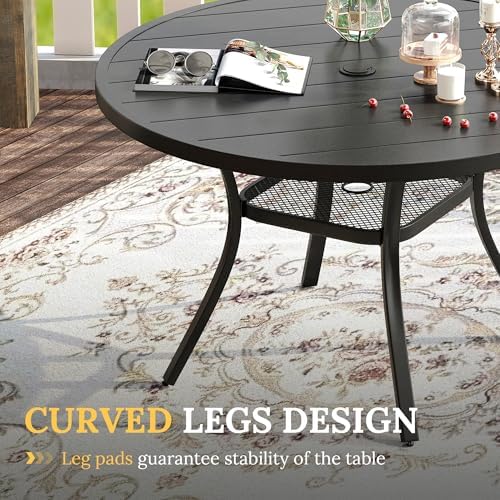 VICLLAX 5 Pieces Patio Dining Set for 4, Outdoor Furniture Set Includes 40.7" Round Patio Table and 4 Patio Stackable Chairs, Black Tabletop and Brown Fabric - Image 2