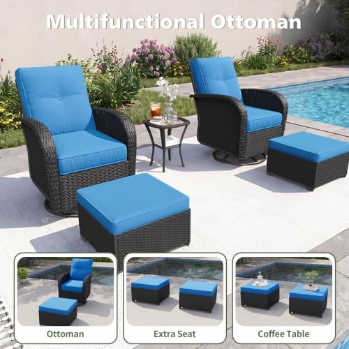 Aoxun 5 Piece Outdoor Patio Furniture Set with Coffee Table, Outdoor Patio Furniture Sets with High Back Swivel Rocker Chairs, Outdoor Sofa Set with Ottoman for Backyard & Garden, Peacock Blue - Image 5