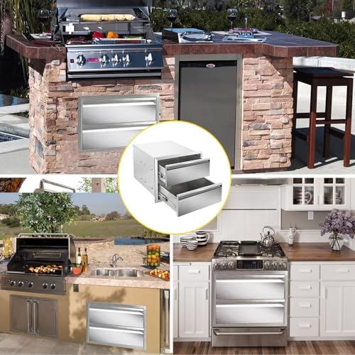 Outdoor Kitchen Drawers 18" W x 15" H x 23" D Flush Mount Double layer BBQ Drawers,Stainless Steel Built-in 2-Drawer for Outdoor Kitchen Island, Patio Grill Station - Image 5