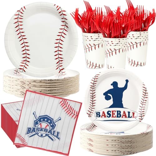 120Pcs Baseball Plates and Napkins Party Supplies for Birthday Game Day by CENLBJ