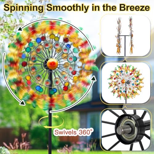 Lairander Butterfly Outdoor Wind Spinners, 84'' Large Garden Wind Spinner, Metal Yard Art Wind Sculptures & Spinners, Garden Decor for Outside Yard Ornaments Clearance Gift for Family - Image 2