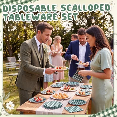 Roshtia 120 Pcs Dark Green Gingham Plates and Napkins,Forest Party Decor - Image 5