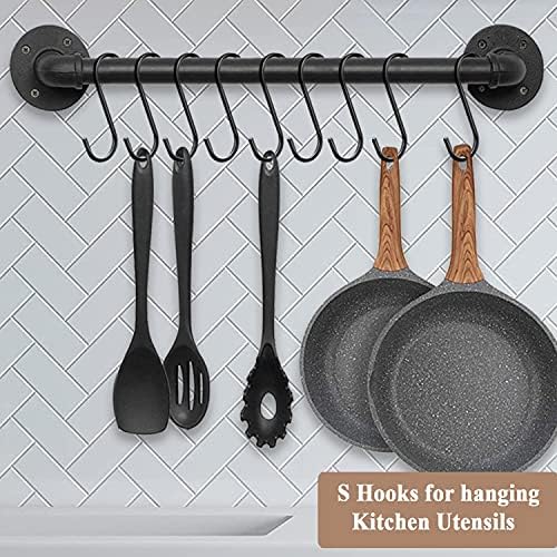 ESFUN 30 Pack 3.7 inch Length S Hooks Black Steel S Shaped Hooks for Hanging Jeans Pans Pots Plants Bags Towels Kitchen Closet Hooks Hanger, Fit the Rod Dia Less Than 1.2 inches - Image 4