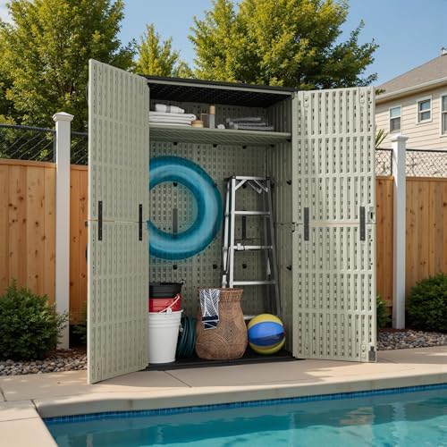 Devoko 50 Cu Ft Plastic Outdoor Storage Cabinet, Beige - Image 2