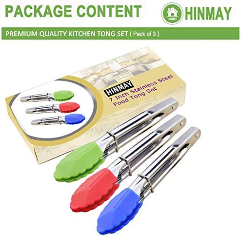 HINMAY 7-Inch Mini Tongs with Silicone Tips, Set of 3 (Green Red Blue) - Image 3