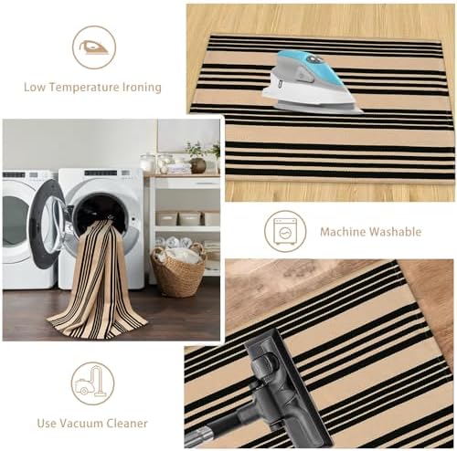 Striped Outdoor Fall Front Door Mat 2.3'x3.6', Cotton Washable Rug - Image 6