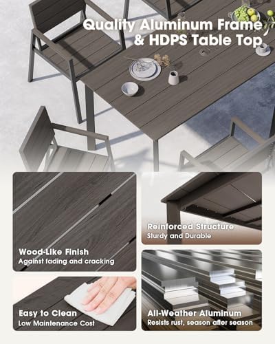 Outdoor Dining Set for 10, Aluminum Patio HDPS Outdooor Table and Chairs Set with Umbrella Hole, All Weather Patio Furniture Set, 12 Peice Patio Dining Table Set (Charcoal) - Image 4