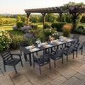 12-Piece Outdoor Dining Set, All-Weather HDPE Patio Furniture, Two 66.5" Slatted Table with 1.6" Umbrella Hole & 10 Ergonomic Armchairs, Heavy Duty 350lbs Capacity, UV Resistant, Black by Unknown