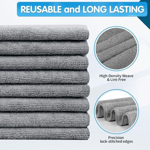 FIXSMITH Grey Microfiber Cleaning Cloth -Pack of 8, Highly Absorbent Cleaning Rags, 16"X12" All Purpose Cleaning Towels for Housekeeping, Kitchen, Car, Lint Free and Reusable Microfiber Towels - Image 2
