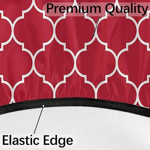 Round Tablecloth with Umbrella Hole and Zipper Moroccan Pattern Outdoor Elastic Fitted Table Cloth 36"-44" Oil-Proof Waterproof Burgundy Red Patio Table Cover for Picnic Party - Image 4