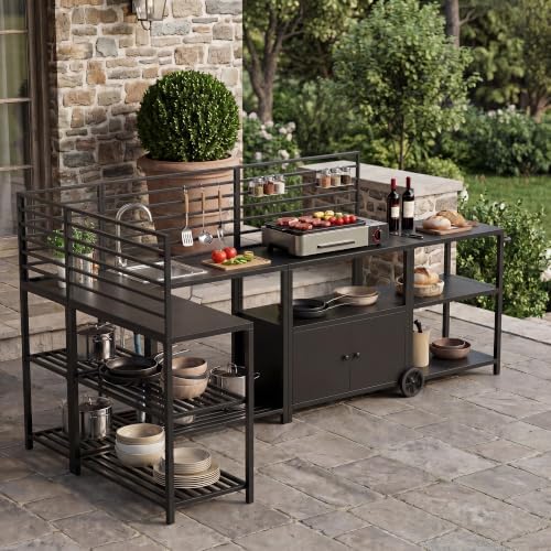 Modular Outdoor Kitchen Island with Sink, 5Pcs Prefab Outdoor Cabinets Kit by Rotihom