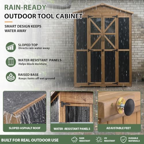 Gowoodhut Large Outdoor Storage Cabinet Tool Shed with 6 Adjustable Shelves - Image 5