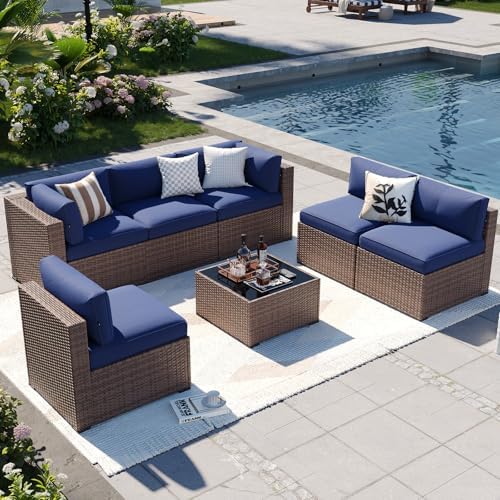 Aoxun Patio Furniture Sets, 7-Piece Outdoor Patio Furniture with Thick Cushions, Wicker Outdoor Conversation Set Sectional Sofa for Backyard, Poolside, Garden by Aoxun