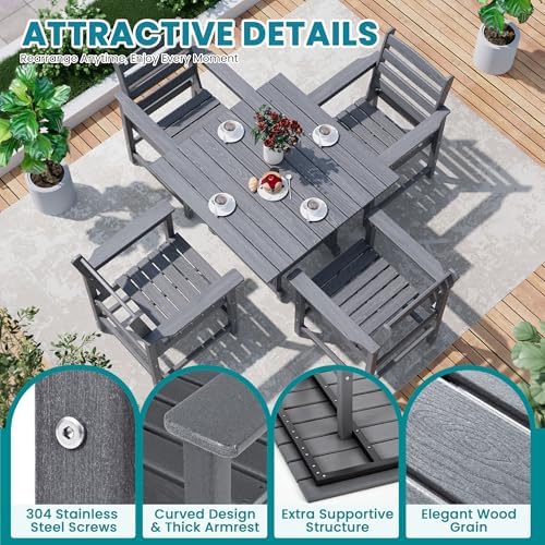 Dining Table Set, 5-Piece HDPE Outdoor, Gray - Image 5
