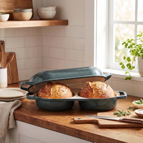 EDGING CASTING Enameled Cast Iron Double Bread Dutch Oven, Slateblue - Image 4
