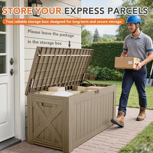 130 Gallon Deck Box Outdoor Indoor Waterproof Storage Box, Coffee - Image 7