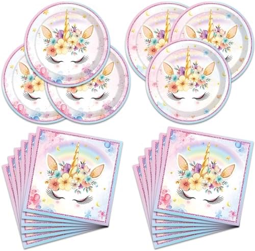 40Pcs Unicorns Birthday Decorations for 20 Guests Birthday Party Supplies Set Unicorns Plates and Napkins Magical for Girls Baby Shower Party Decorations by Frypeas