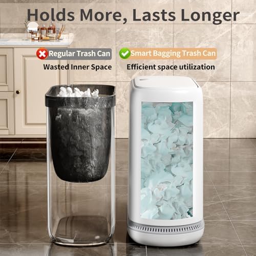 Small Bathroom Trash Can with Lid, 3 Gallon Slim Garbage Bin with Pop-Up Lid & Air-Pressure Bag Lock, Mini Waste Basket for Bathroom, Bedroom, Kitchen, Office, Rv, White - Includes 75 Bags (5 Rolls) - Image 3