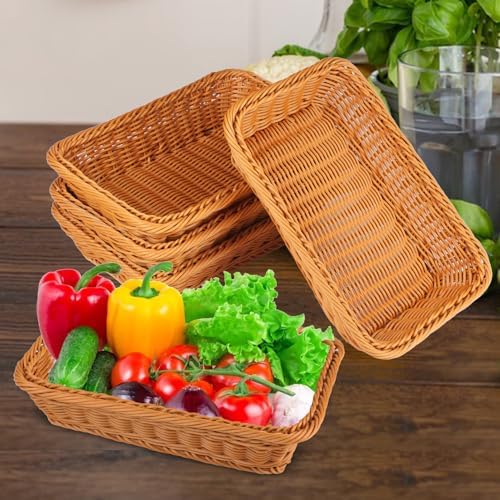 Poly Wicker Baskets 6 Pack 12 inch Large Wicker Baskets Storage – Rustic, Durable & Easy-Cleaning Bread Baskets, for Home, Restaurant & Hotel Use - Image 5