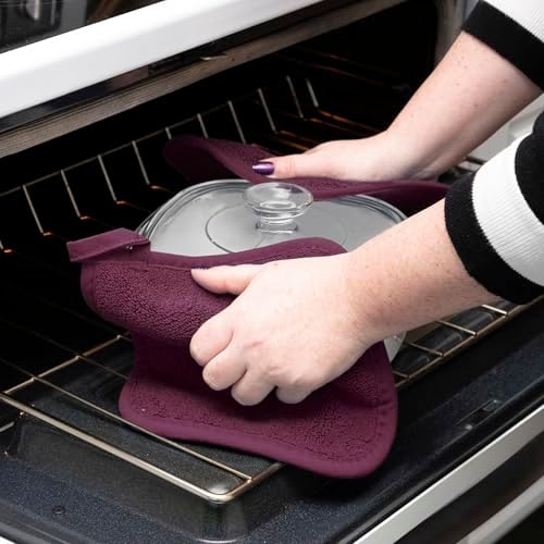 RITZ Terry Potholder & Hot Pad: Unparalleled Heat Resistant, Durable 100% Cotton – Ergonomically Designed for Optimal Grip – Easy-Care Machine Washable – 4-Pack, Beet - Image 4