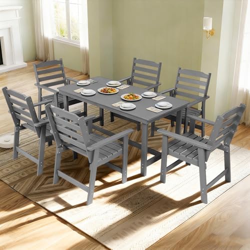 FUNBERRY Outdoor Dining Table, HDPE 6-Person Patio Table with Umbrella Hole - Image 7