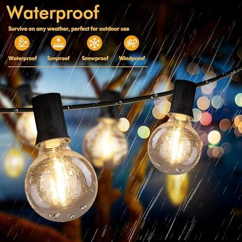 60FT Outdoor String Lights Waterproof, Bright 2700K LED Patio Lights String with 30+1 G40 Shatterproof Globe Bulbs, Connectable Edison String Lights for Outside, Garden, Balcony, Porch - Image 3