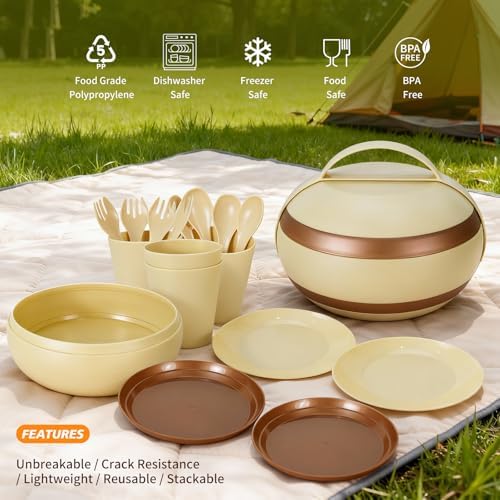 Camping Dishes Picnic Set, 17Pcs Plastic Dinnerware Dishes Sets for 4 - Image 6