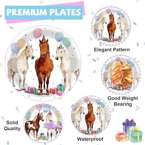 96PCS Western Horse Party Paper Plates and Napkins Horse Theme Birthday Dinnerware West Horses Racing Tableware for Derby Day Rodeo Wedding Bachelorette Baby Shower Party Decorations - Image 3
