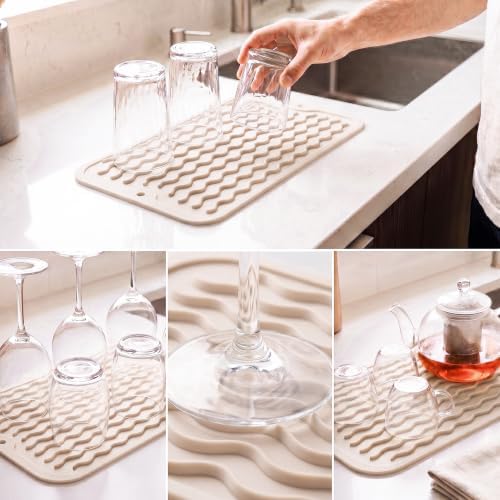 MicoYang Silicone Dish Drying Mat for Multiple Usage,Easy clean,Eco-friendly,Heat-resistant Silicone Mat for Kitchen Counter or Sink,Refrigerator or Drawer Liner Tapioca S 12 inches x 6 inches - Image 4