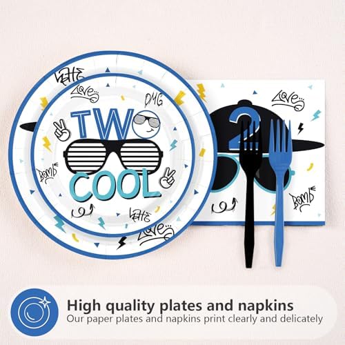 96Pcs Two Cool 2nd Birthday Party Decorations for Boys, Serves 24 - Image 3