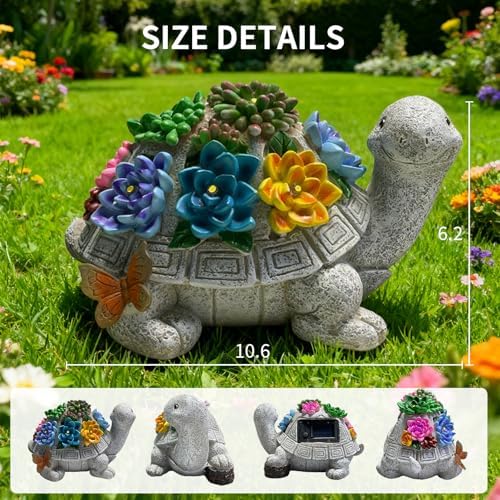 8.27 Inch Large Solar Garden Outdoor Statues Turtle with Succulent and 7 LED Lights -Waterproof Animal Lawn Decor Statue for Patio, Balcony, Yard Ornament for Mom Grandma Women - Image 2