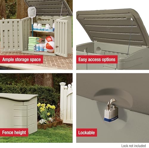 Rubbermaid Large Horizontal Resin Outdoor Storage Shed With Floor (5 x 4 Ft) Weather Resistant, Beige/Brown, Organization for Home/Backyard/Pool Chemicals/Toys/Garden Tools/Porch/Patio Cushions - Image 5